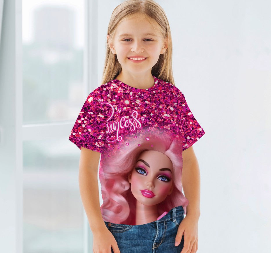 Camiseta 3D All Over Print con temática Barbie Princesa.