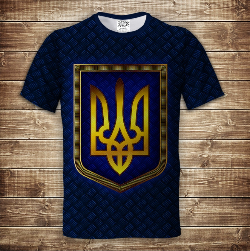 T-shirt 3D All Over Print Ukraine Golden Trident and Blue Metal