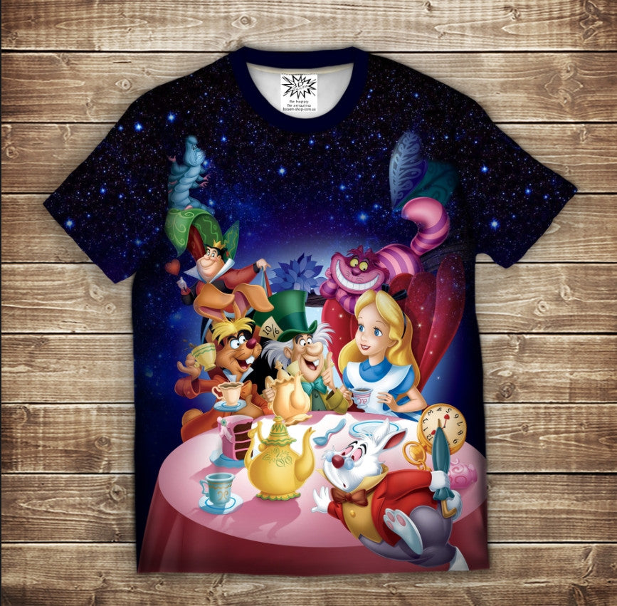 T-shirt 3D All Over Print Alice in Wonderland. Children and adult sizes.