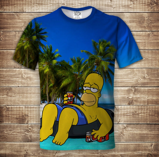 T-shirt 3D All Over Print Homer Simpson at sea.