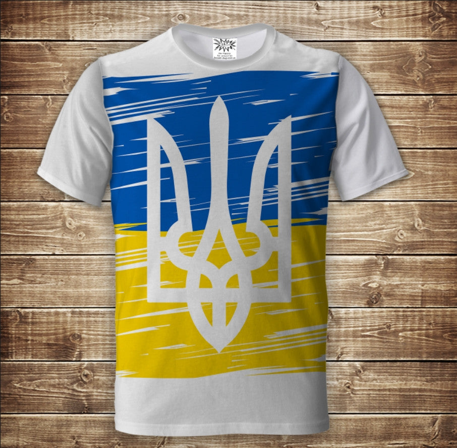 T-shirt 3D All Over Print with the emblem of Ukraine Trident Adult and children's sizes