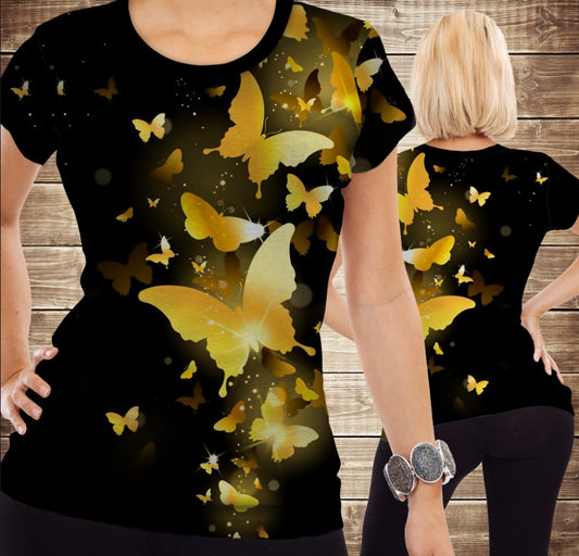 T-shirt 3D All Over Print Golden Butterflies. Adult and children sizes.