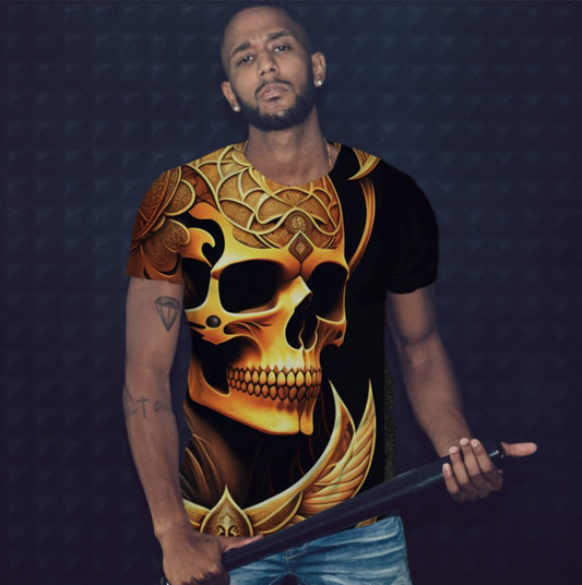 Camiseta con estampado integral en 3D con motivo de calavera dorada