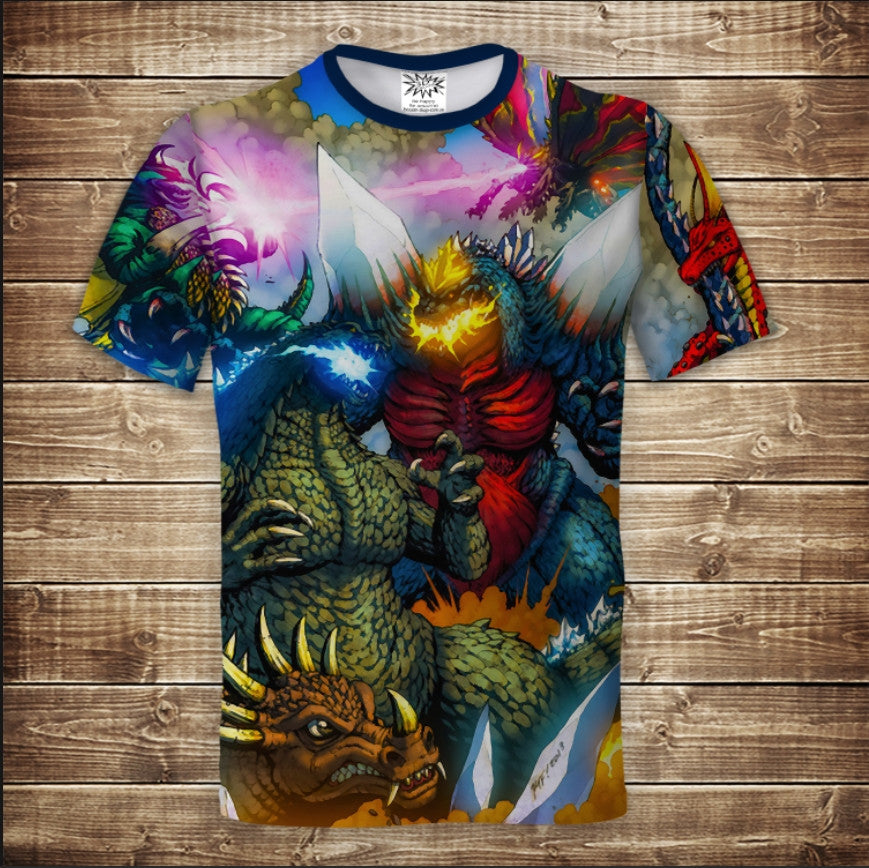 Camiseta 3D All Over Print Godzilla, Mothra y todos los monstruos