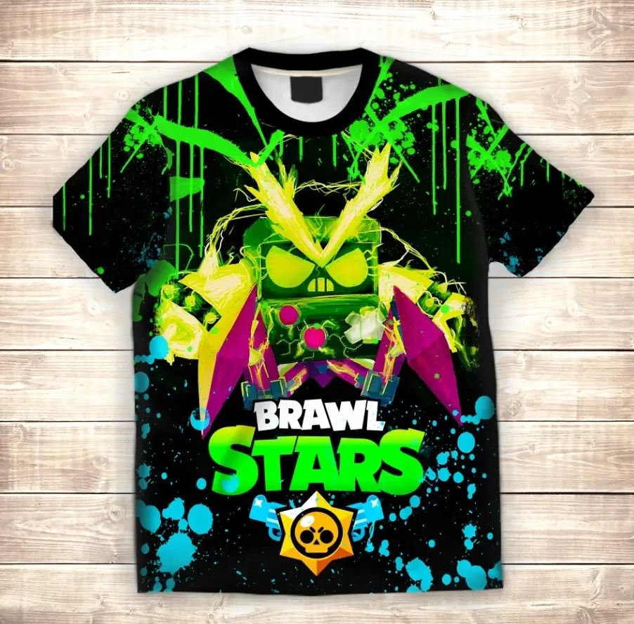 Camiseta 3D All Over Print Virus 8 Bit Neón Brawl Stars