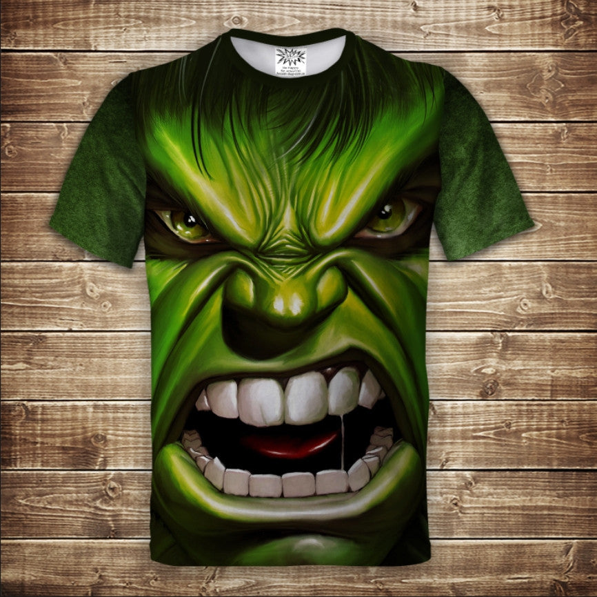 Camiseta 3D All Over Print con temática Angry Hulk para tallas de adulto y niño.