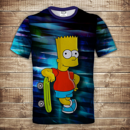 Camiseta 3D All Over Print con temática de Bart Simpson y skate.