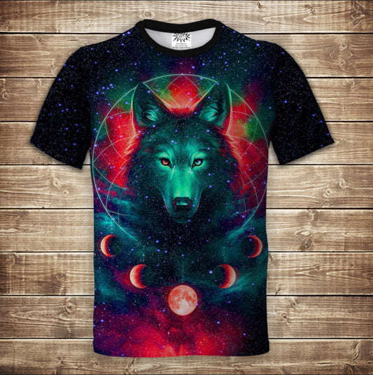 Camiseta 3D All Over Print Space Wolf Tallas Adulto y Niño