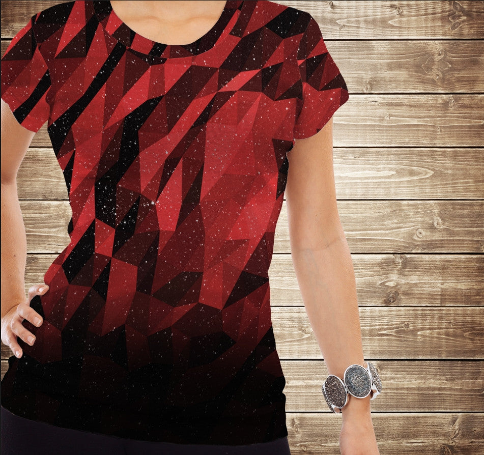 Camiseta 3D All Over Print Rojo-Negro Solaris Tallas Adulto y Niño