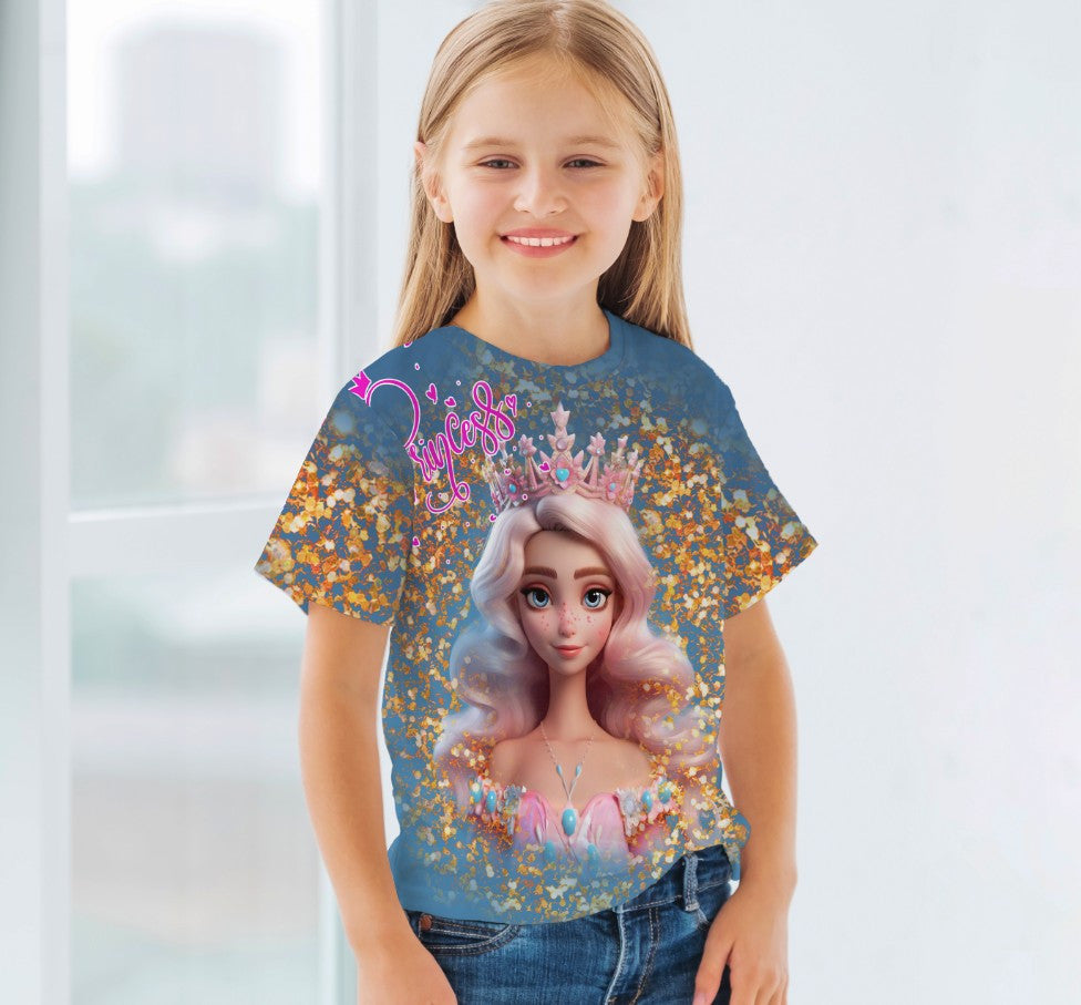 Camiseta 3D All Over Print con temática Barbie Princesa.