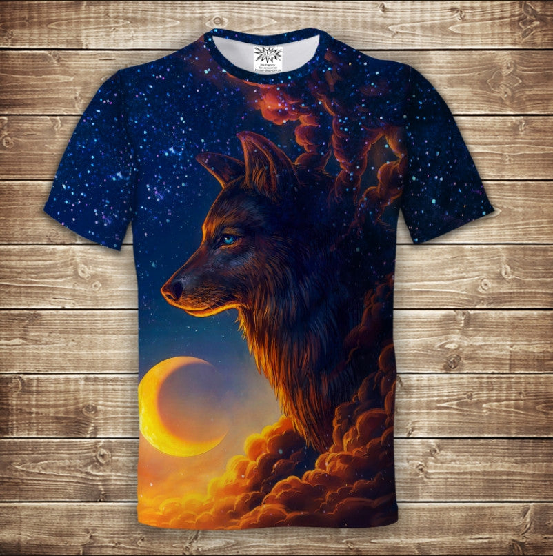 T-shirt 3D All Over Print with Wolf and Starry Sky 01 Adult and Children Sizes