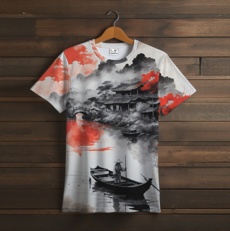 Camiseta con estampado integral 3D con tema de estilo japonés