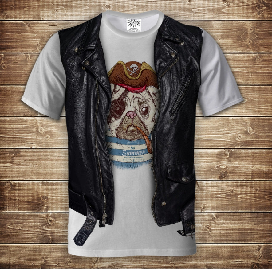 Camiseta 3D All Over Print Camiseta 2 en 1 + Chaleco Bulldog Pirata Tallas Adulto y Niño