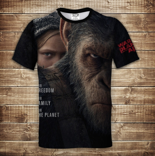 T-shirt 3D All Over Print with the theme: Caesar Planet of the Apes. Adult and children's sizes.