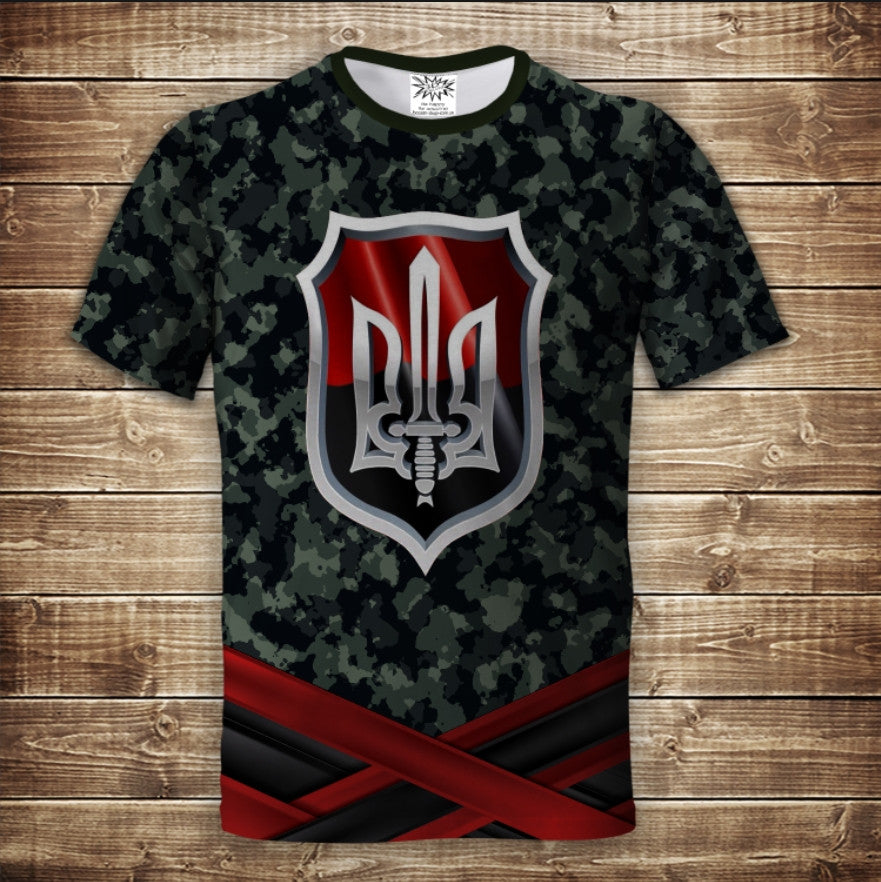 T-shirt 3D All Over Print Ukraine Shield and Coat of Arms Camouflage