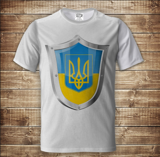 Camiseta 3D All Over Print con diseño del Escudo Ucraniano para tallas de adulto y niño.