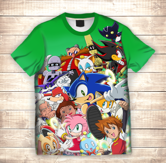 Camiseta 3D All Over Print Sonic y sus amigos