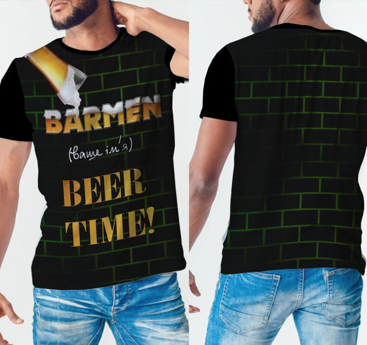 Camiseta 3D All Over Print. Barman. Hora de la cerveza.