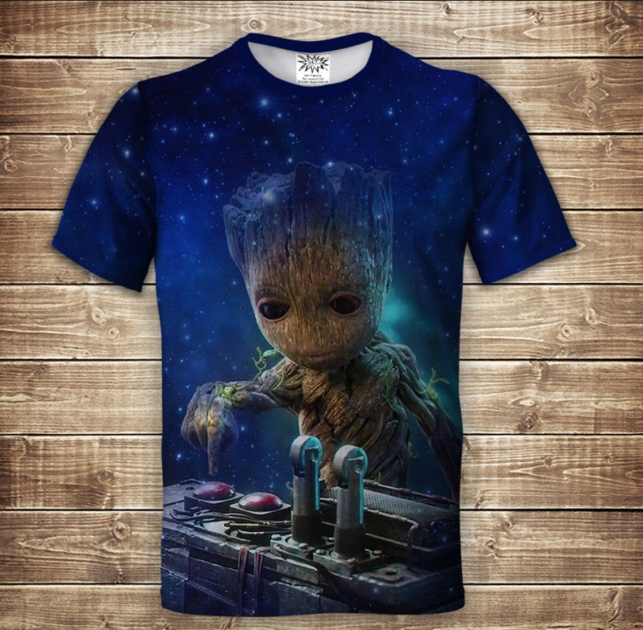 Camiseta 3D All Over Print Little Groot y Button. Tallas para adultos y niños.