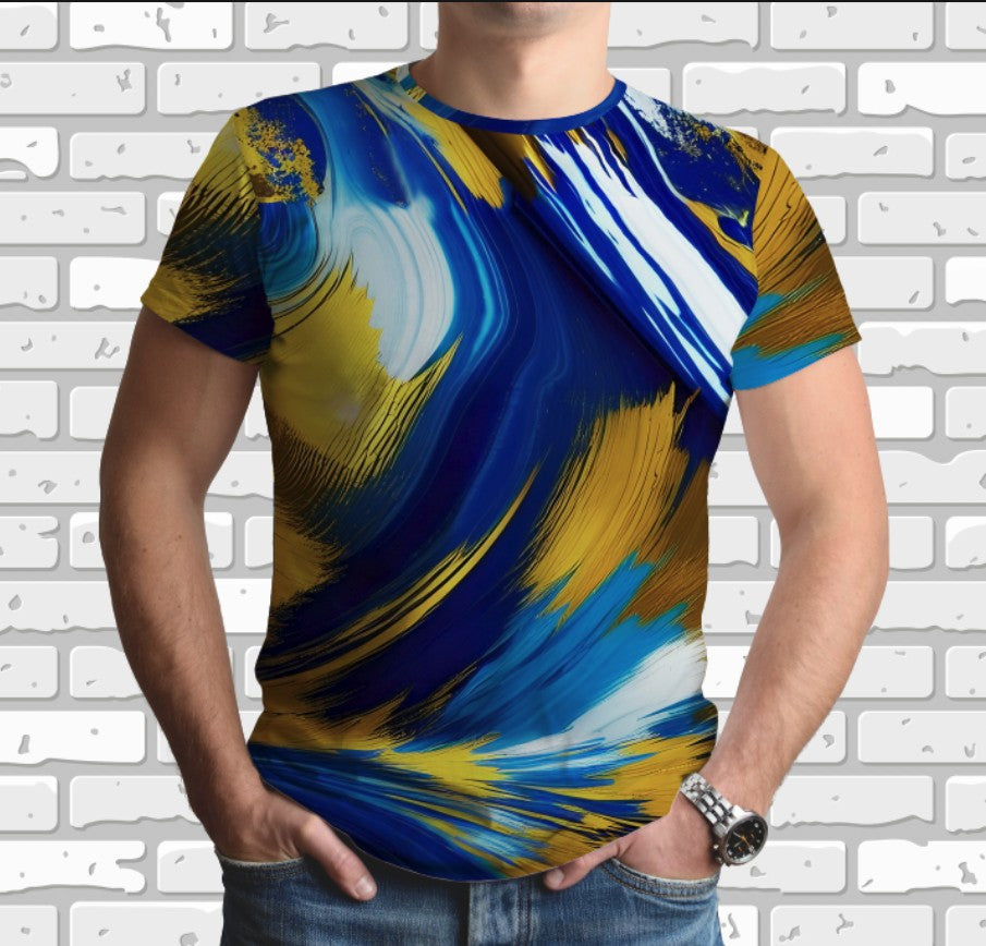 Camiseta con estampado integral en 3D y tema artístico de acuarela