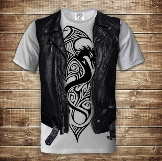 Camiseta 3D All Over Print Camiseta 2 en 1 + Chaleco Tatuaje Dragón Tallas Adulto y Niño