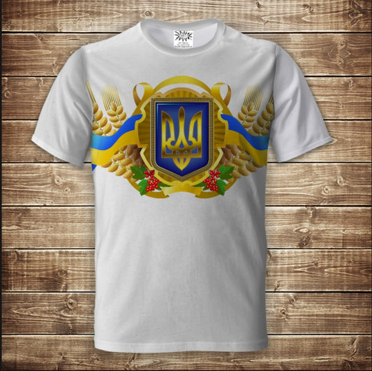 T-shirt 3D All Over Print with Trident Symbols of Ukraine Adult and Children Sizes