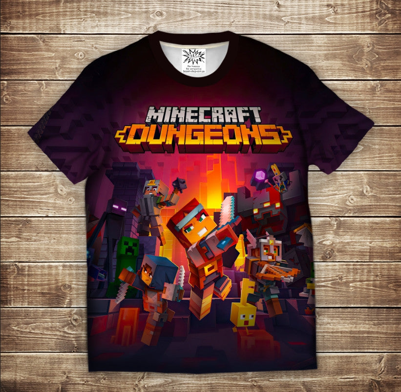 T-shirt 3D All Over Print Minecraft Dungeons Underground Children's and Adult Sizes