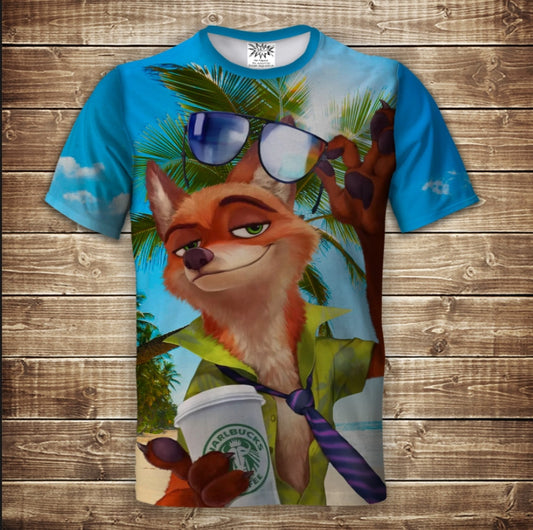 T-shirt 3D All Over Print Fox Nick on the beach