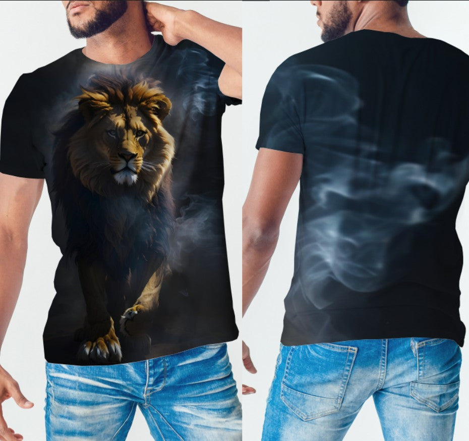 T-shirt 3D All Over Print with Lion in Smoke Theme