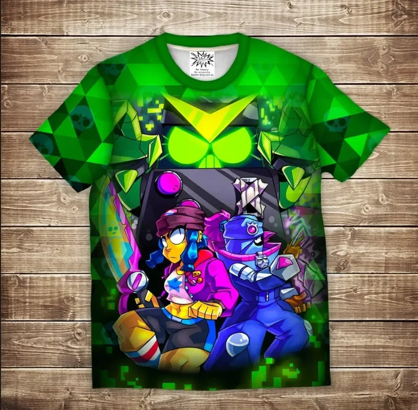 T-shirt 3D All Over Print: Bibi Tara and Virus 8 Bit. Brawl Stars. Children and adult sizes.