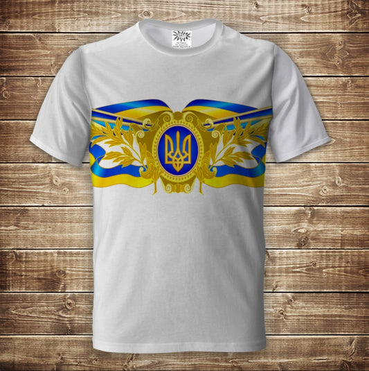 T-shirt 3D All Over Print with Trident Symbols of Ukraine Adult and Children Sizes