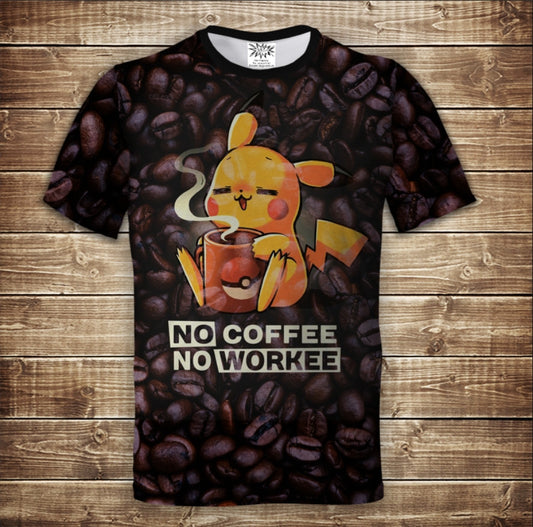 Camiseta 3D All Over Print con el tema No cafe - no work