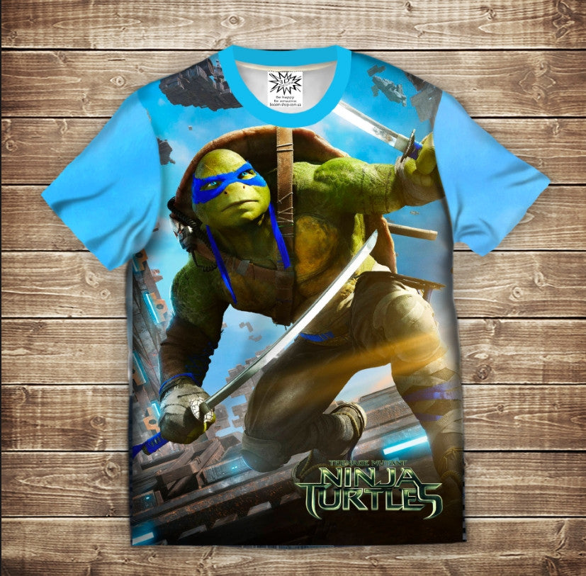 T-shirt 3D Leonardo Ninja Turtle with a sword