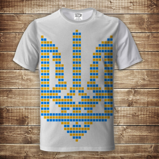 T-shirt 3D All Over Print Ukraine Trident Yellow-Blue Pixel Adult and Children Sizes