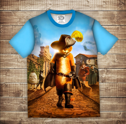 T-shirt 3D All Over Print Cat in Boots Children and Adult Sizes