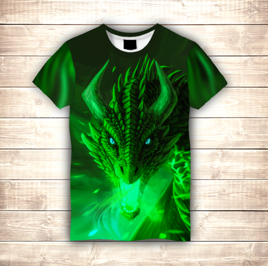 Camiseta 3D All Over Print Dragón Verde Tallas Adulto y Niño