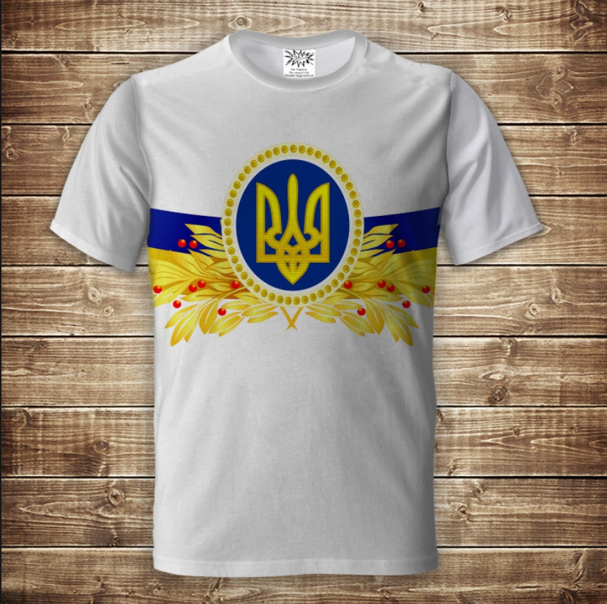 T-shirt 3D All Over Print with Trident Symbols of Ukraine Adult and Children Sizes