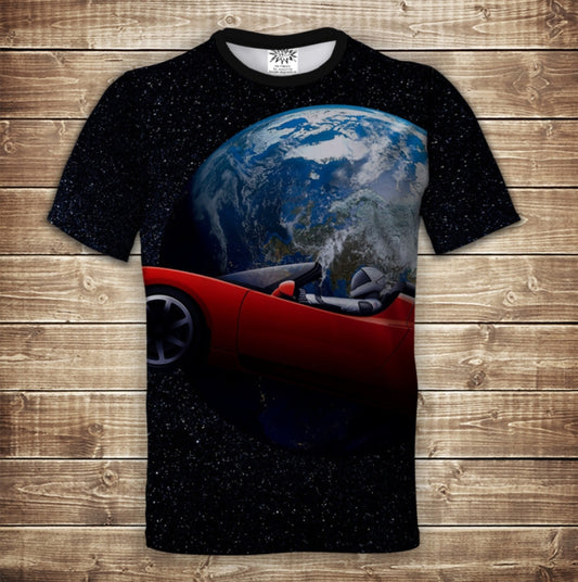 T-shirt 3D All Over Print Tesla Roadster in Universe