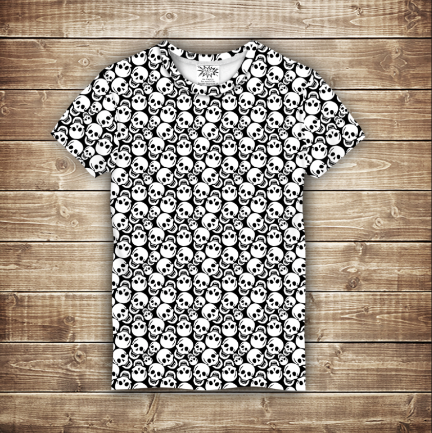 Camiseta 3D All Over Print, Sculls 3D Blanca