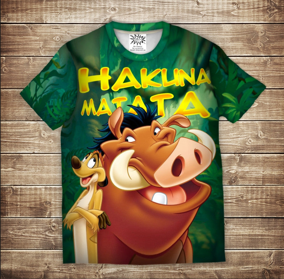 Camiseta 3D All Over Print Timon y Pumba. Hakuna Matata.