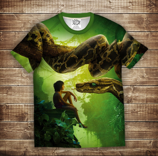 T-shirt 3D All Over Print with Mowgli and The Jungle Book for Kids and Adults in various sizes.