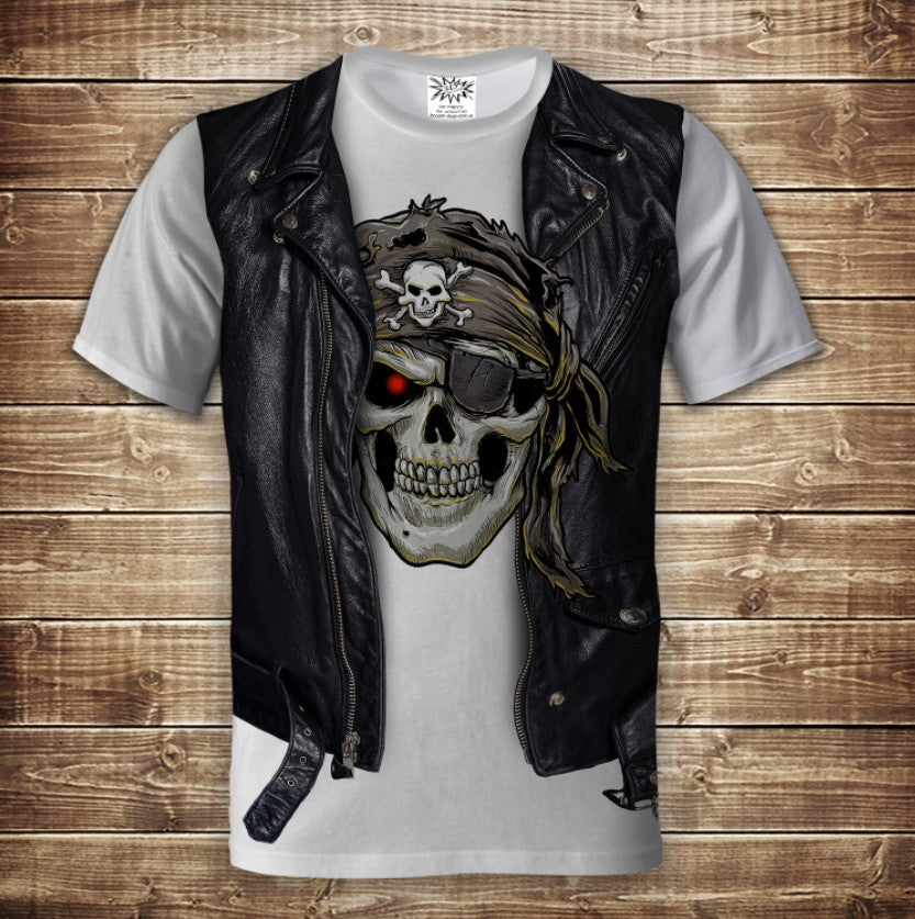 T-shirt 3D All Over Print 2-in-1 shirt + pirate skull vest in bandana Adult and children's sizes