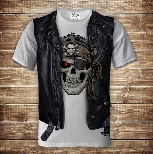 Camiseta 3D All Over Print Camiseta 2 en 1 + chaleco calavera pirata en bandana Tallas adulto y niño