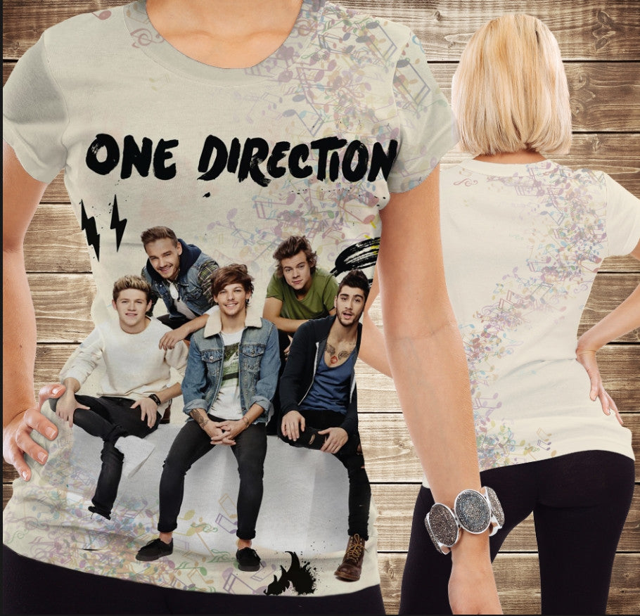 Camiseta 3D All Over Print One Direction Neón Blanco