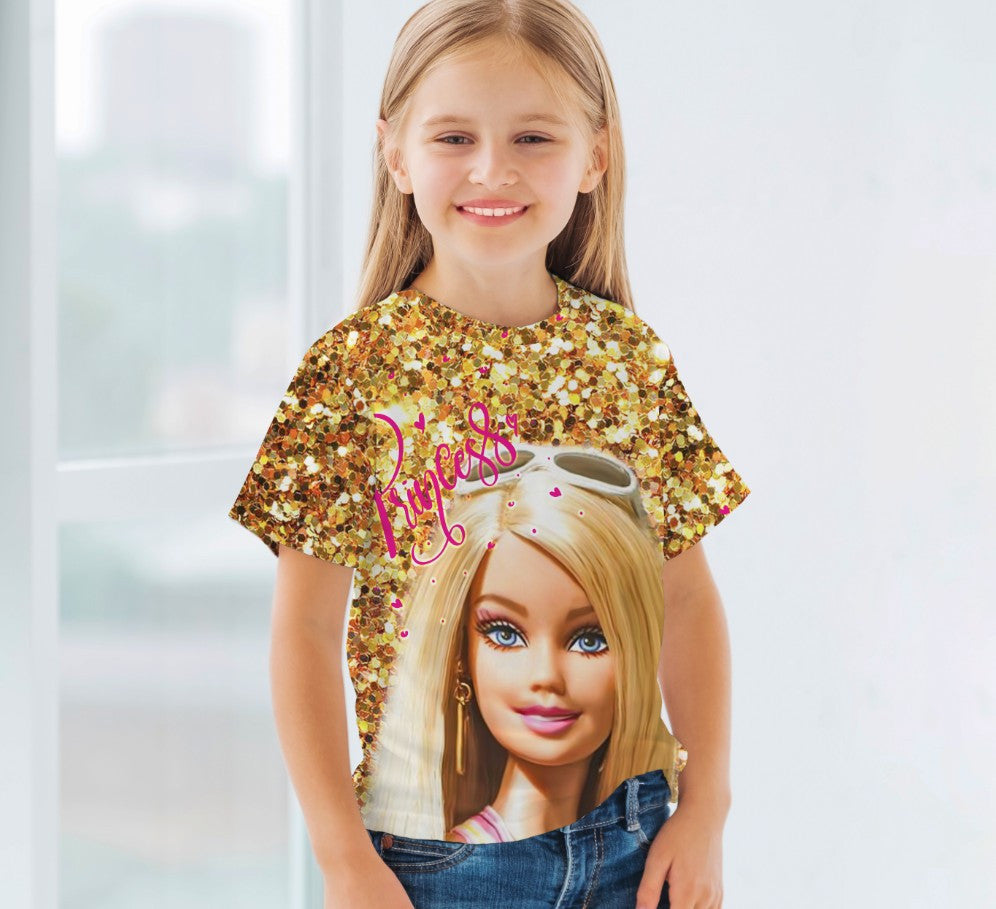 Camiseta 3D All Over Print con temática Barbie Princesa.