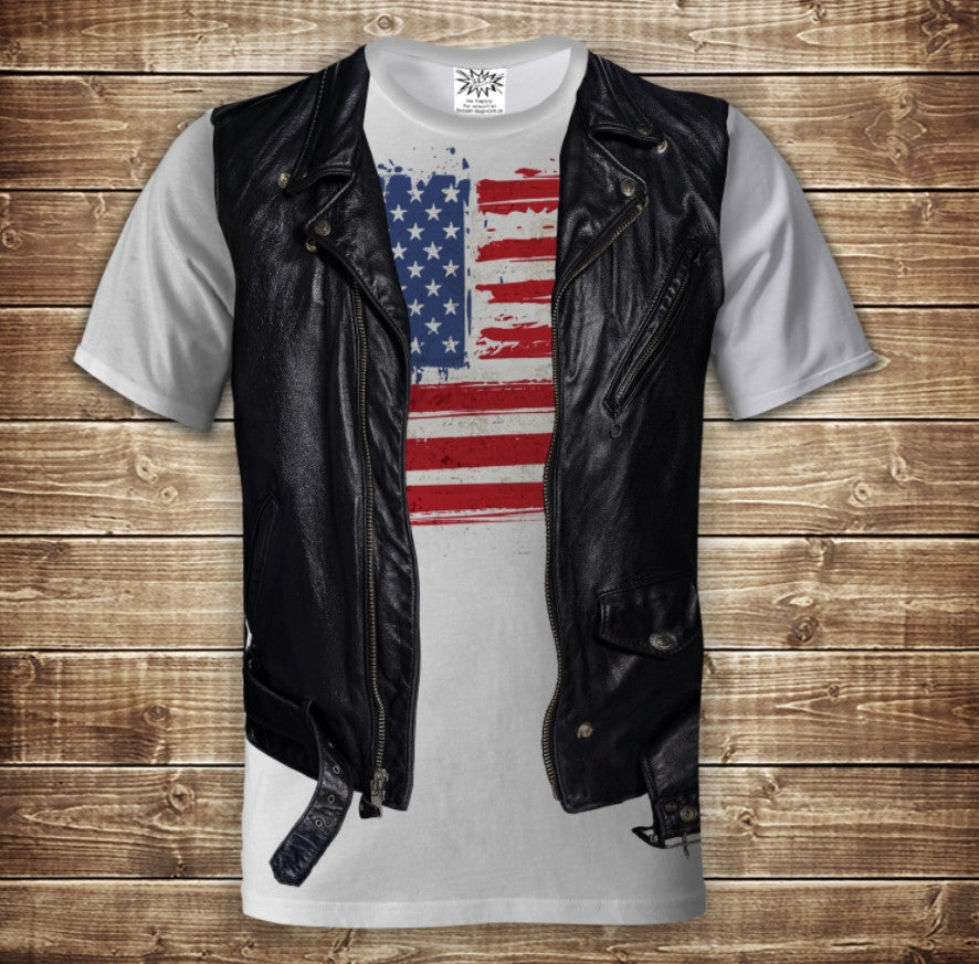 Camiseta 3D All Over Print Camiseta 2 en 1 + Chaleco Bandera Americana Tallas Adulto y Niño