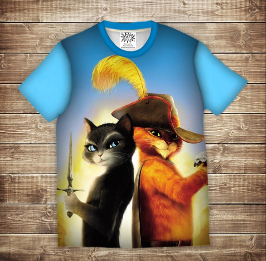 T-shirt 3D All Over Print Cat in Boots 2 Children and Adult Sizes