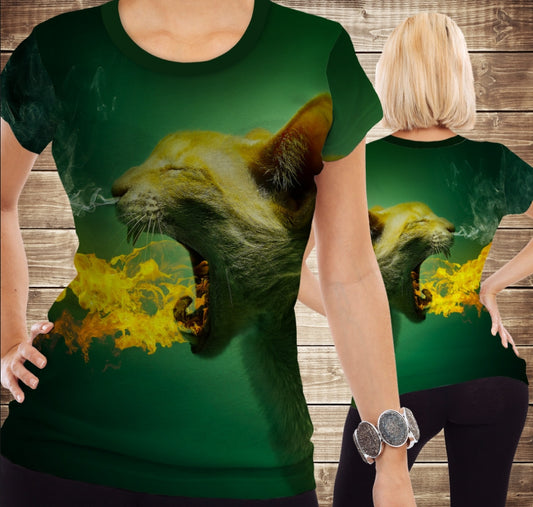 T-shirt 3D All Over Print Cat breathes fire. Children and adult sizes.