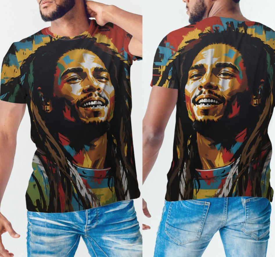 Camiseta con estampado 3D integral con tema artístico de Bob Marley