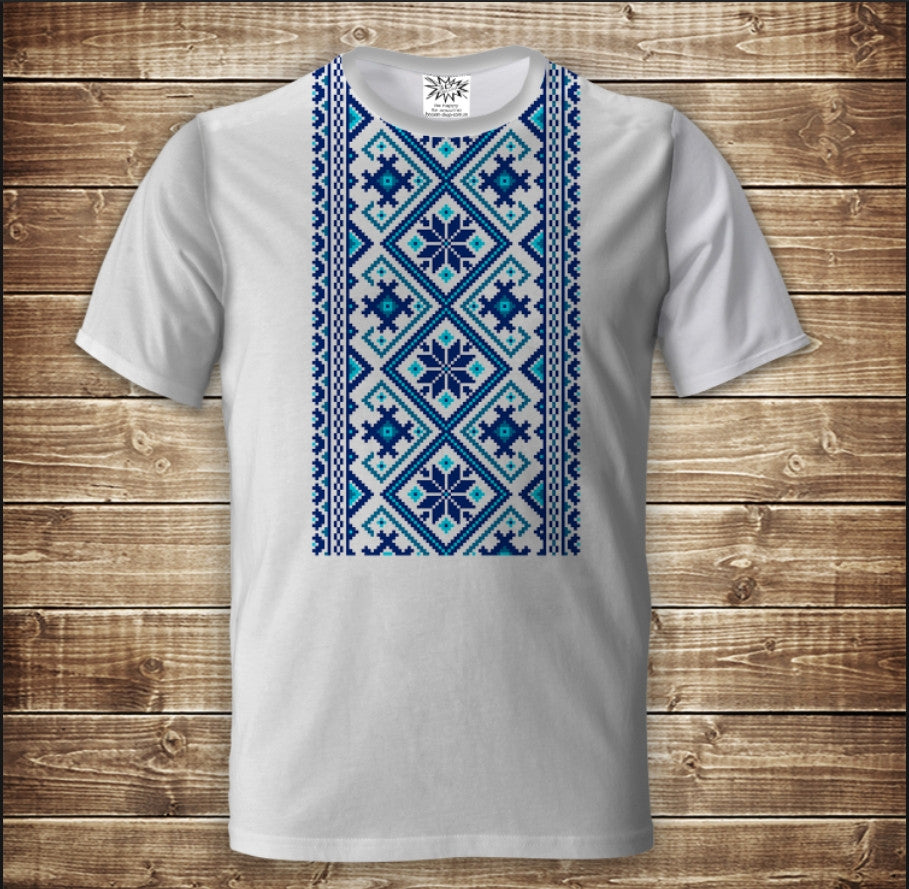 T-shirt 3D All Over Print Blue Embroidered Shirt Adult and Children Sizes